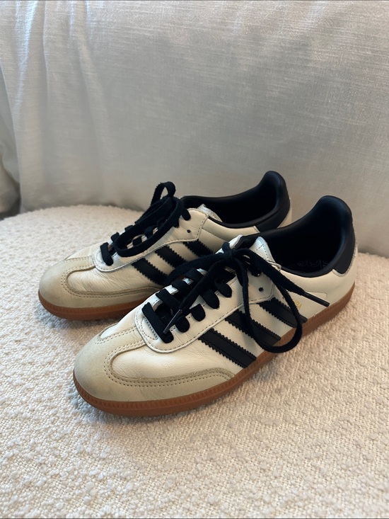 adidas Shoes - adidas Classic cream & Black Leather Sneakers with Gum Sole